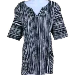 Chico's Womens Short Sleeve Top Shirt Blouse Black-White Size 1X Plus NWT